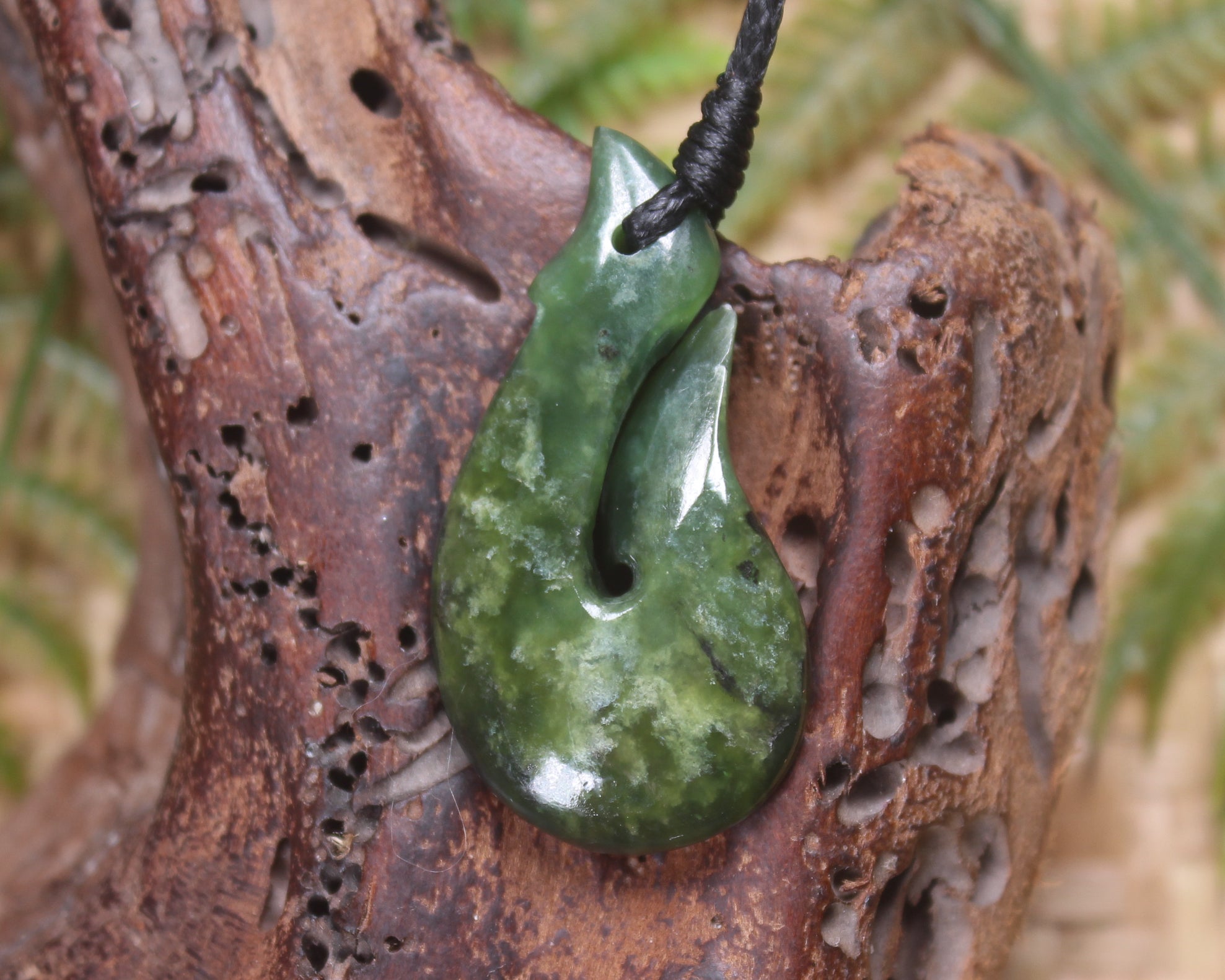 Hei Matau or Fish Hook carved from Hapopo Pounamu - NZ Greenstone