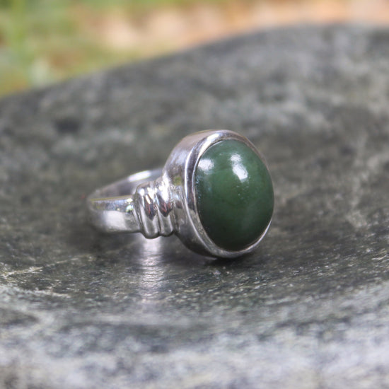 Sterling Silver Kawakawa Pounamu Ring - NZ Greenstone