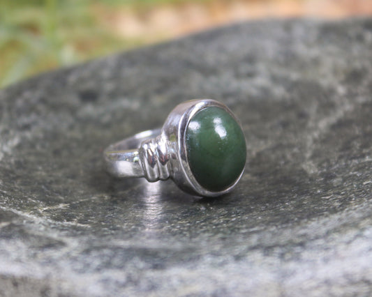 Sterling Silver Kawakawa Pounamu Ring - NZ Greenstone