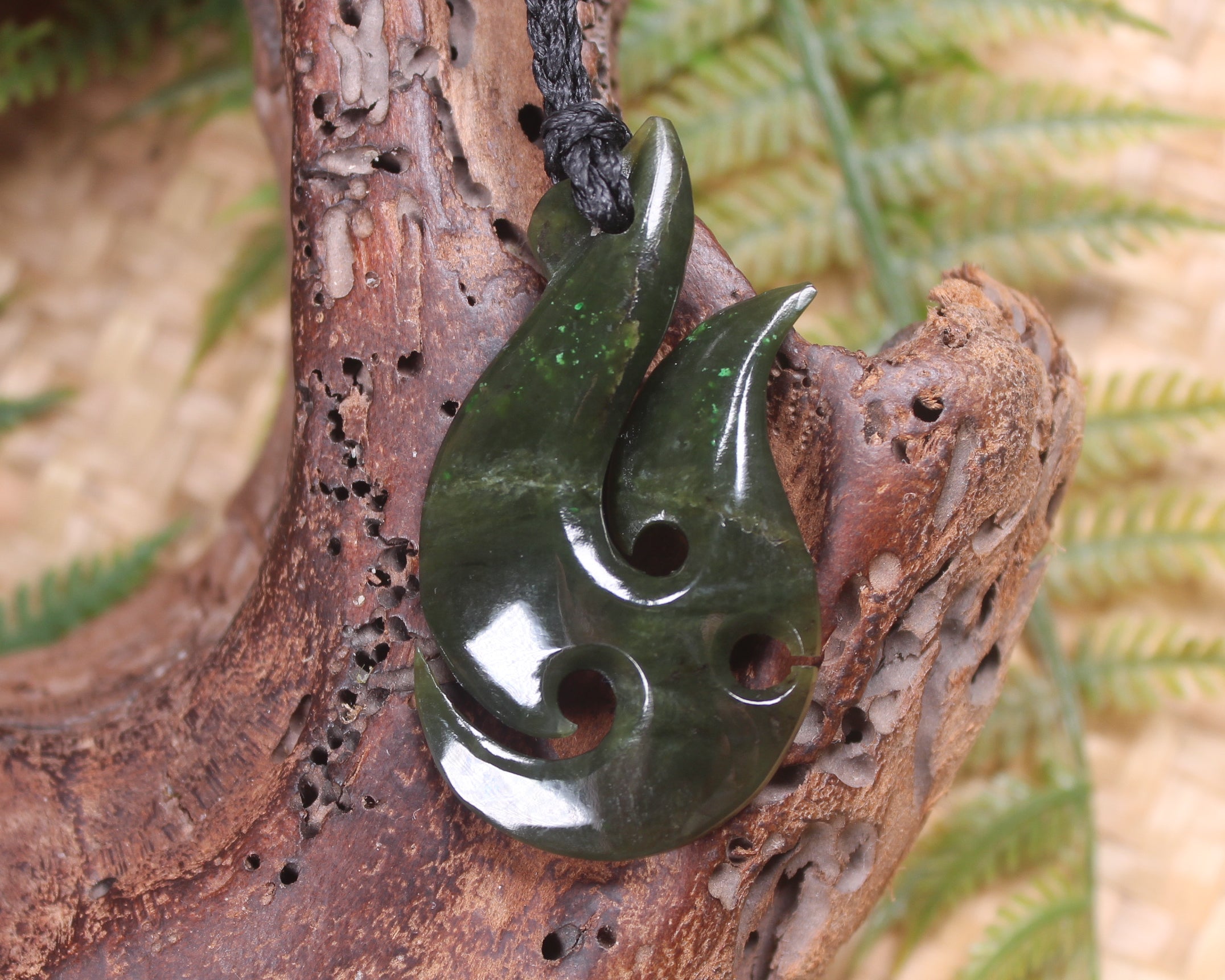 Hei Matau carved from Rimu Pounamu - NZ Greenstone