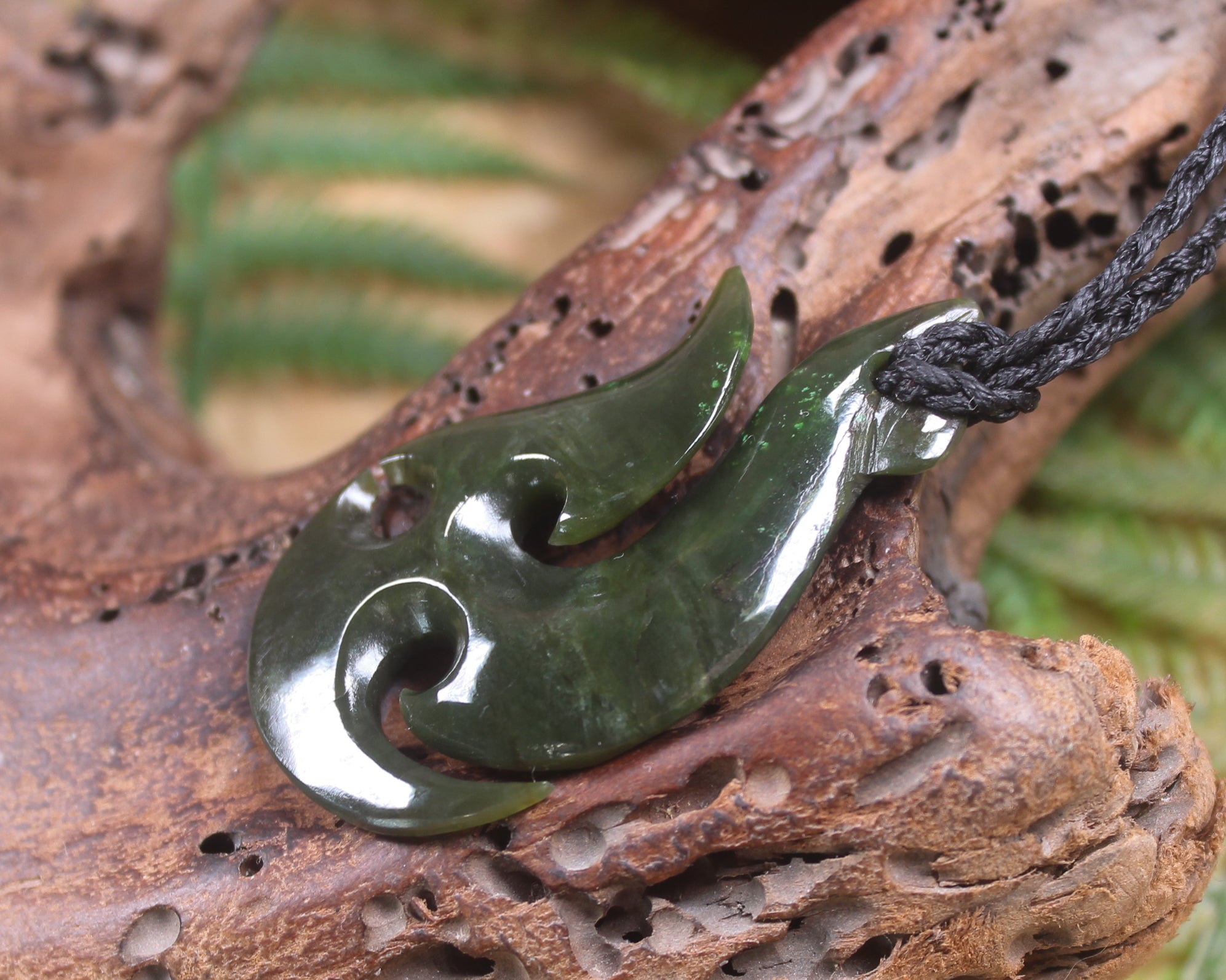 Hei Matau carved from Rimu Pounamu - NZ Greenstone