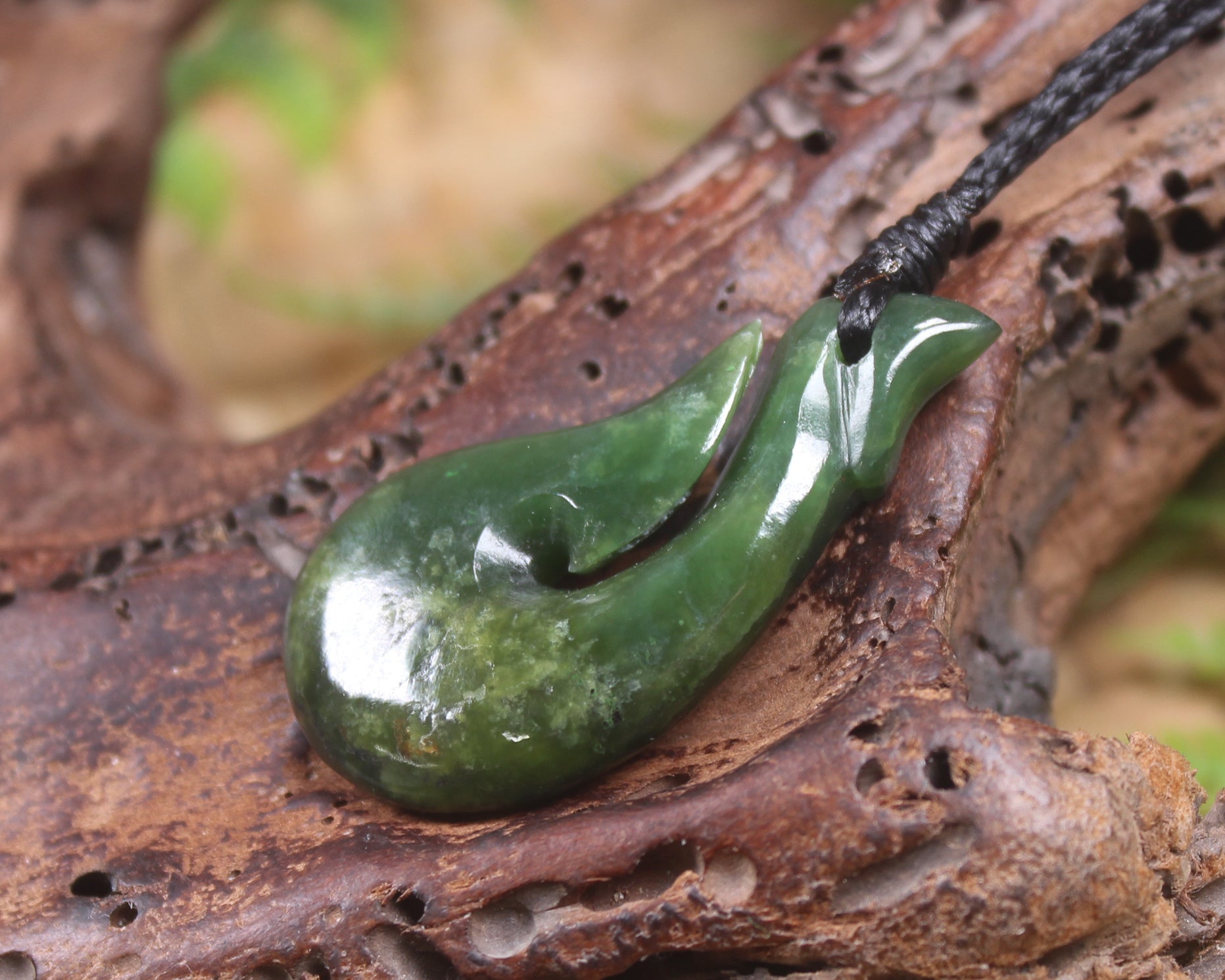Hei Matau or Fish Hook carved from Hapopo Pounamu - NZ Greenstone