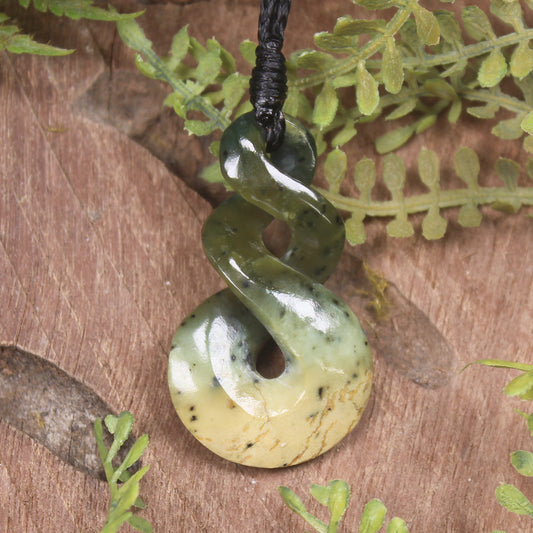 Twist or Pikorua carved from Flower Jade Pounamu - NZ Greenstone