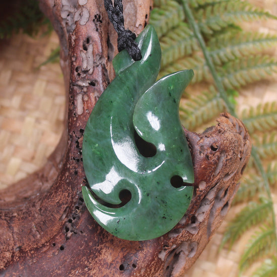Hei Matau or Fish Hook carved from Hapopo Pounamu - NZ Greenstone