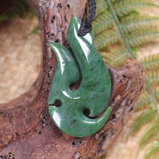 Hei Matau or Fish Hook carved from Hapopo Pounamu - NZ Greenstone