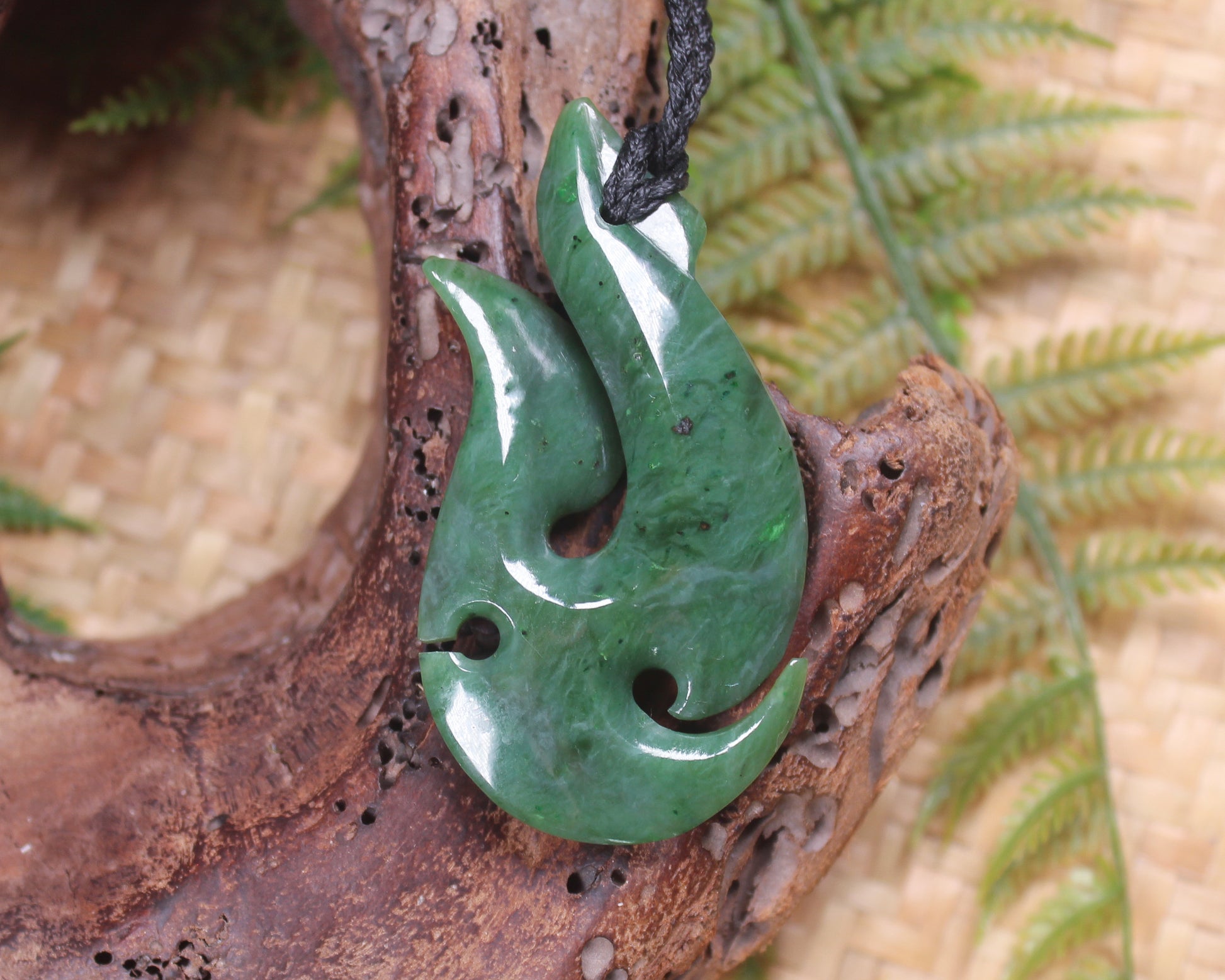 Hei Matau or Fish Hook carved from Hapopo Pounamu - NZ Greenstone