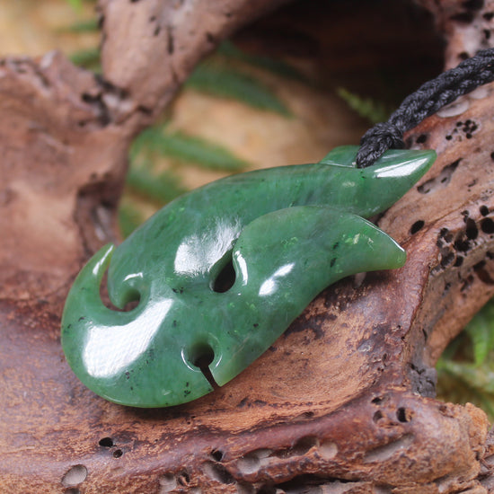 Hei Matau or Fish Hook carved from Hapopo Pounamu - NZ Greenstone