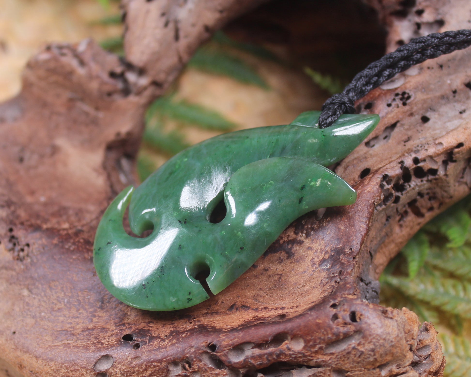 Hei Matau or Fish Hook carved from Hapopo Pounamu - NZ Greenstone