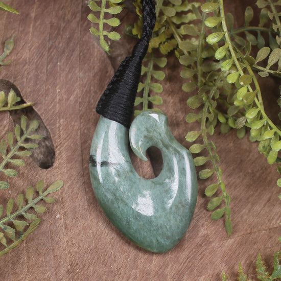 Hei Matau or Fish Hook carved from Inanga Pounamu - NZ Greenstone
