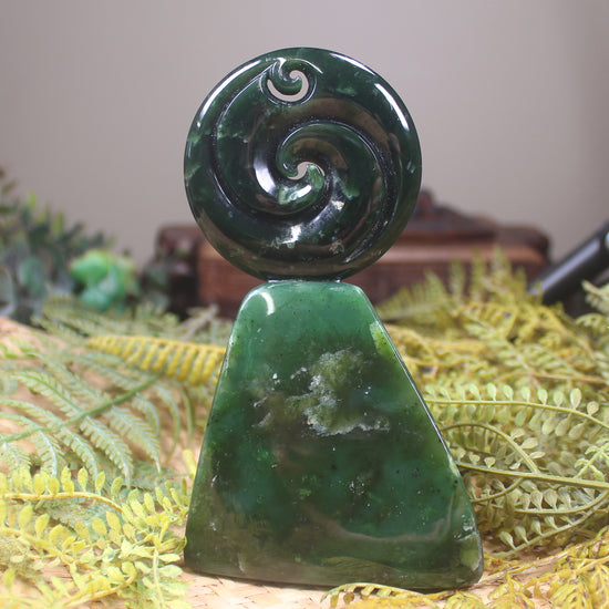 Koru sculpture carved from Kawakawa Pounamu - NZ Greenstone