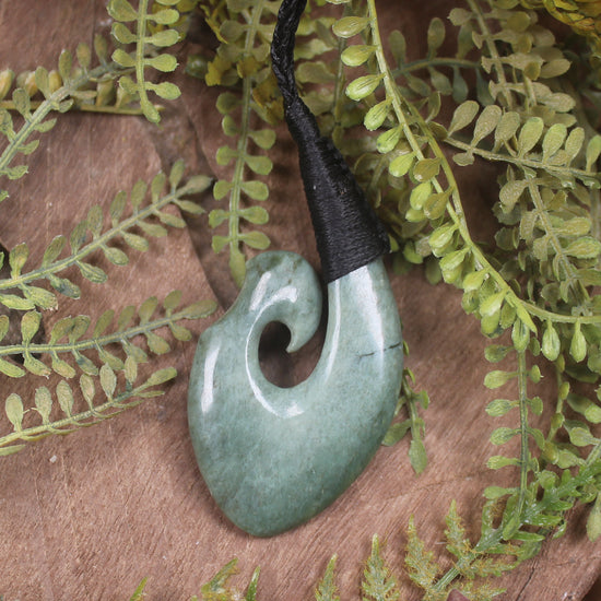 Hei Matau or Fish Hook carved from Inanga Pounamu - NZ Greenstone