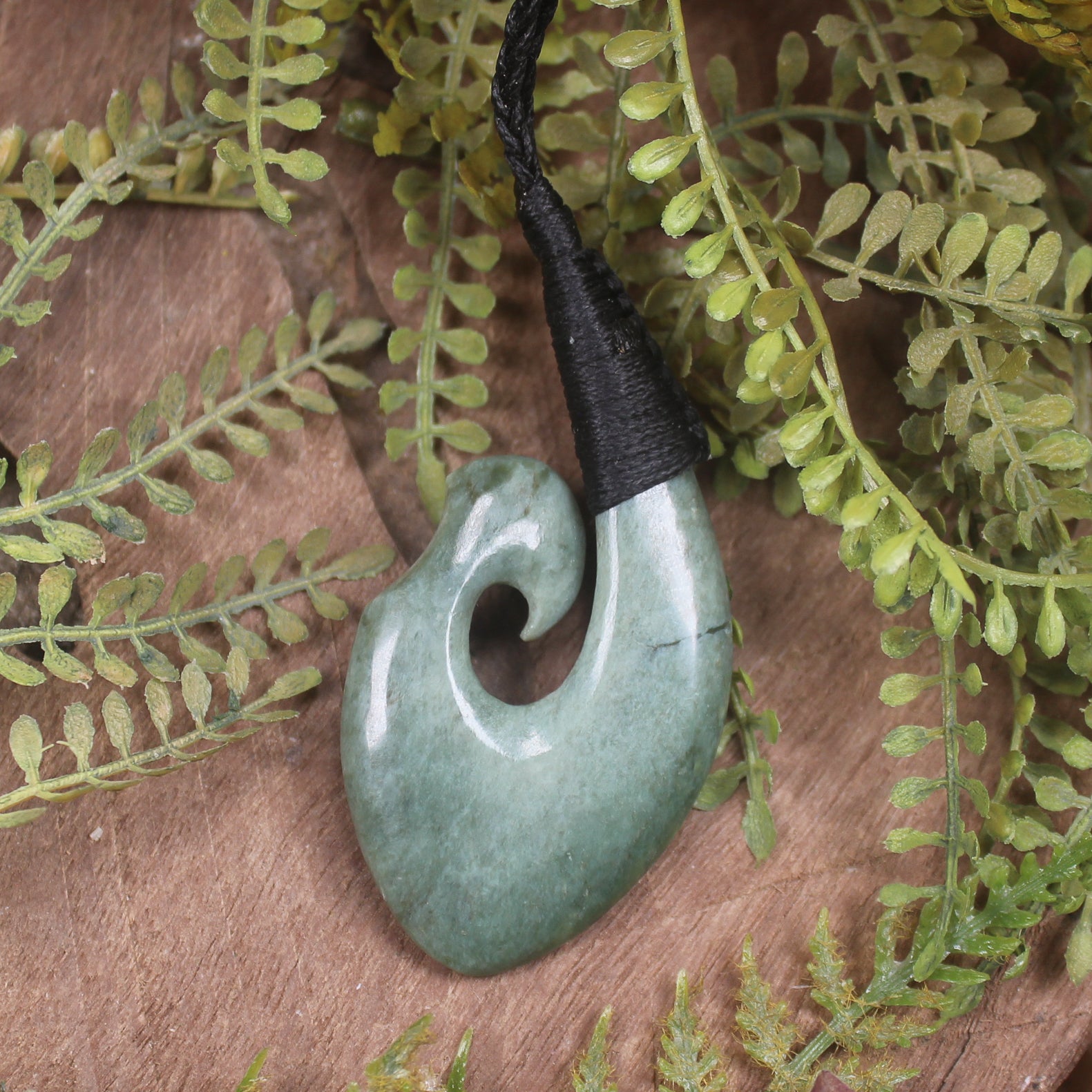 Hei Matau or Fish Hook carved from Inanga Pounamu - NZ Greenstone