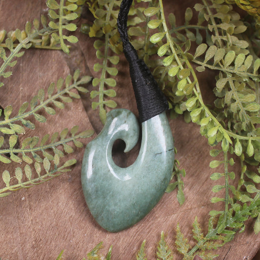 Hei Matau or Fish Hook carved from Inanga Pounamu - NZ Greenstone