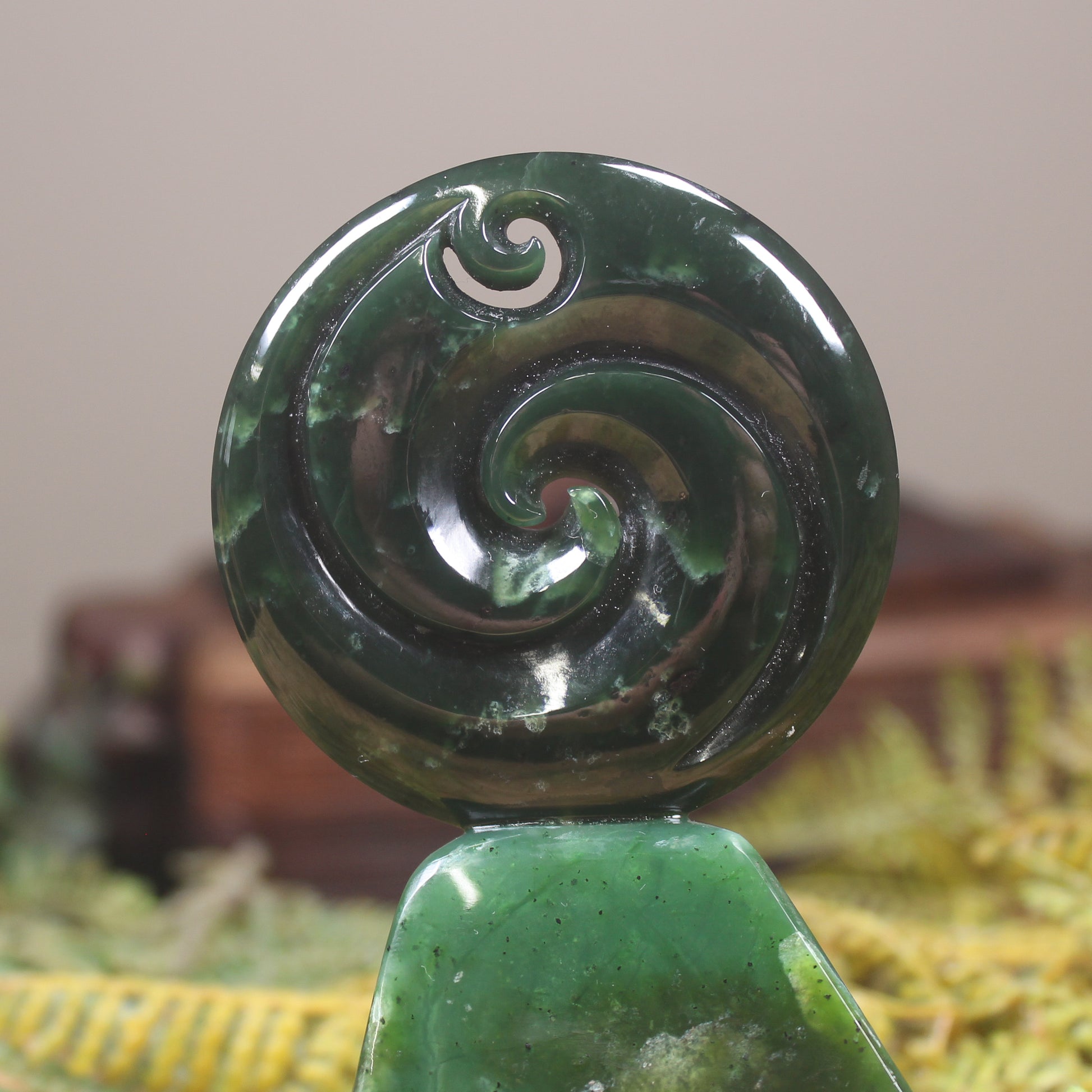 Koru sculpture carved from Kawakawa Pounamu - NZ Greenstone