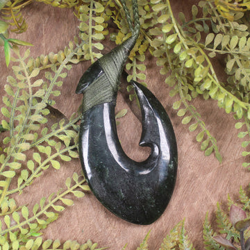 Hei Matau or Fish Hook carved from Kawakawa Pounamu - NZ Greenstone