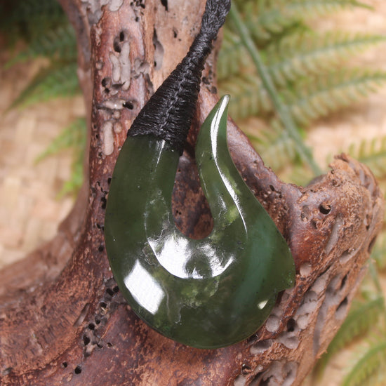 Hei Matau carved from Rimu Pounamu - NZ Greenstone