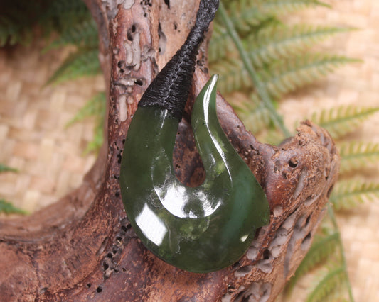 Hei Matau carved from Rimu Pounamu - NZ Greenstone