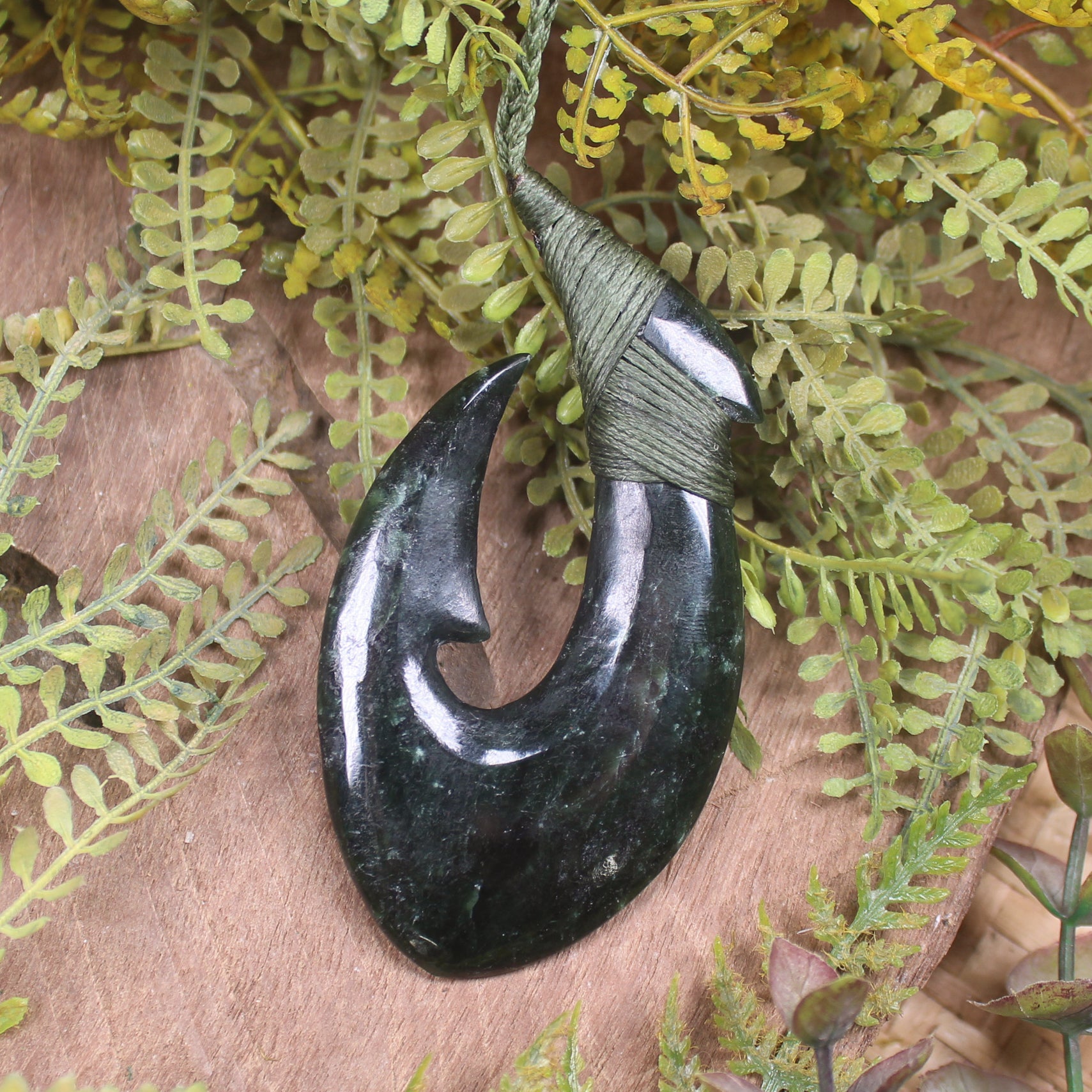 Hei Matau or Fish Hook carved from Kawakawa Pounamu - NZ Greenstone
