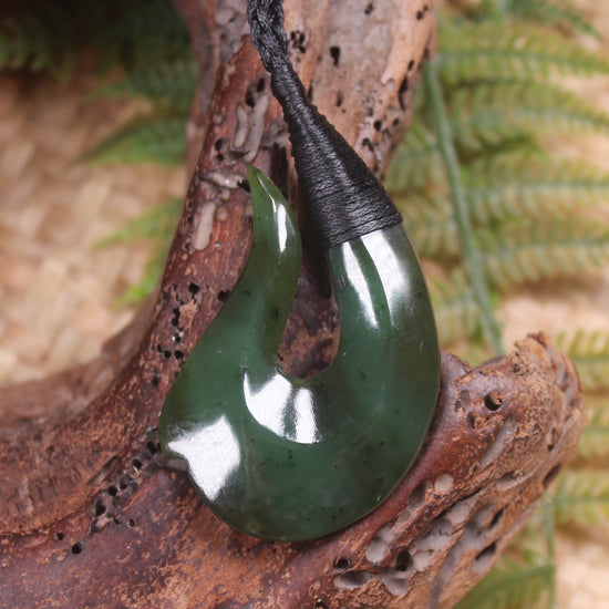 Hei Matau carved from Rimu Pounamu - NZ Greenstone