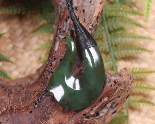 Hei Matau carved from Rimu Pounamu - NZ Greenstone