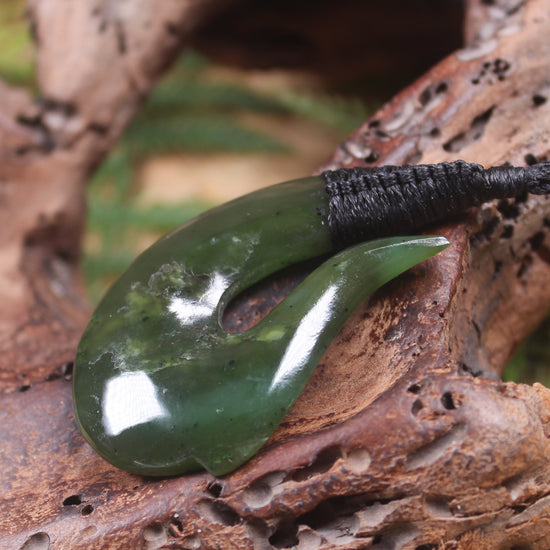 Hei Matau carved from Rimu Pounamu - NZ Greenstone