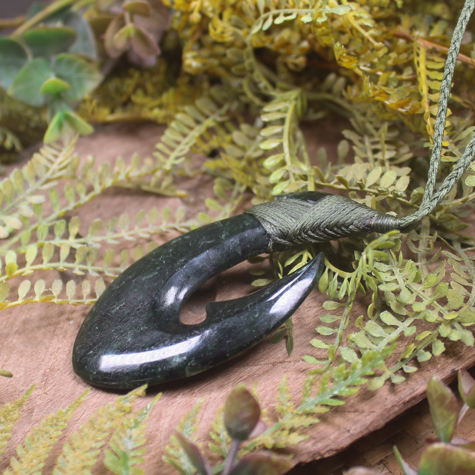 Hei Matau or Fish Hook carved from Kawakawa Pounamu - NZ Greenstone