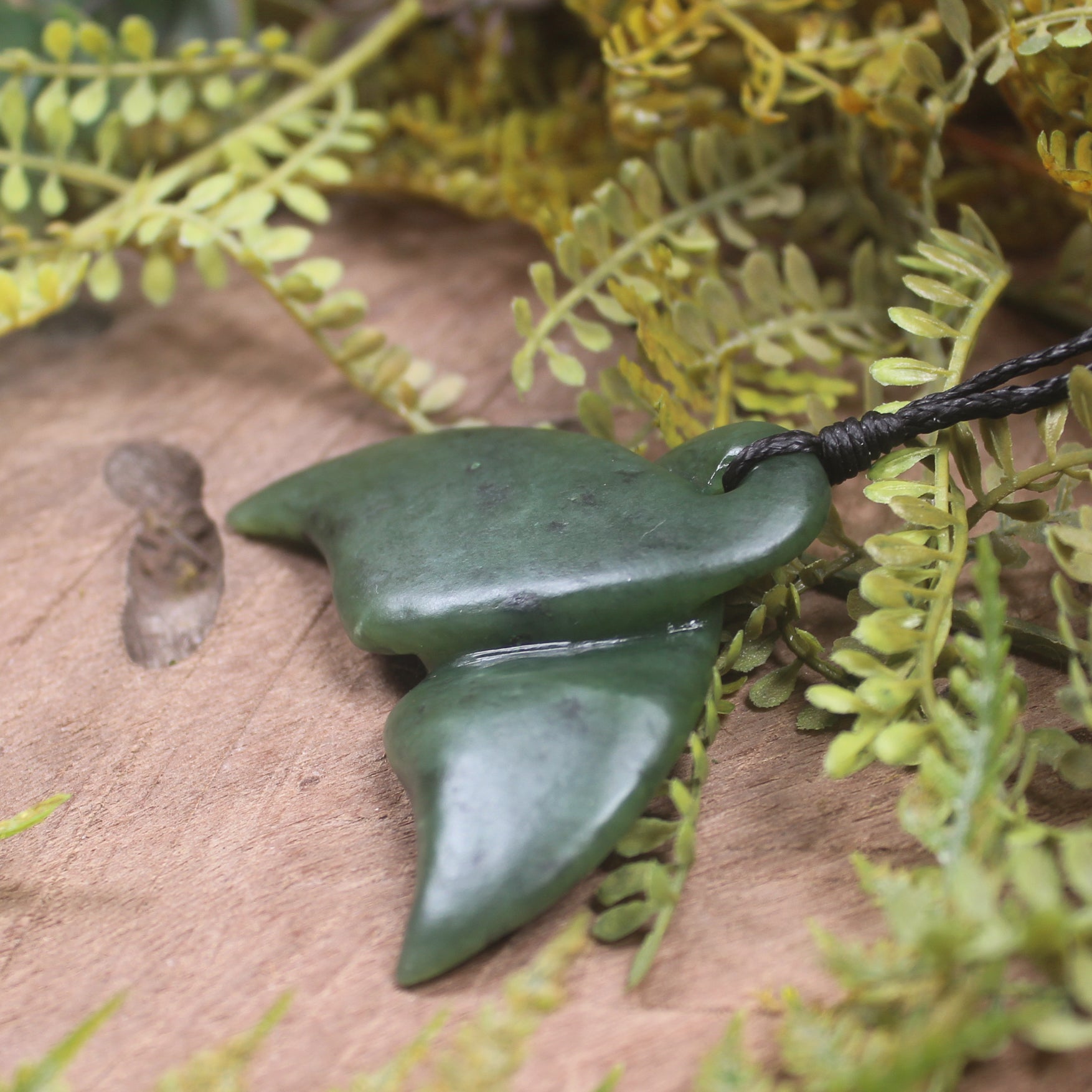 Whale Tail carved from Hapopo Pounamu - NZ Greenstone