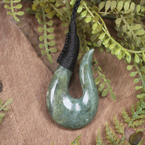 Hei Matau or Fish Hook carved from Inanga Pounamu - NZ Greenstone