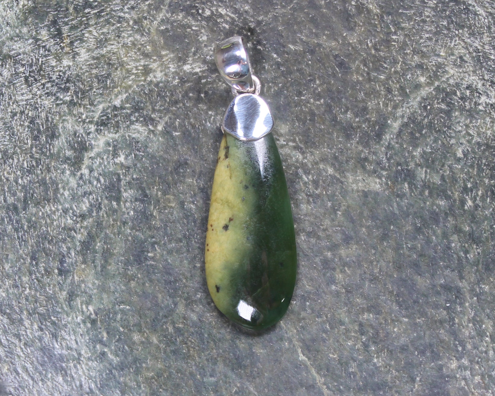 Sterling Silver Greenstone Pendant carved from Flower Jade Pounamu - NZ Greenstone