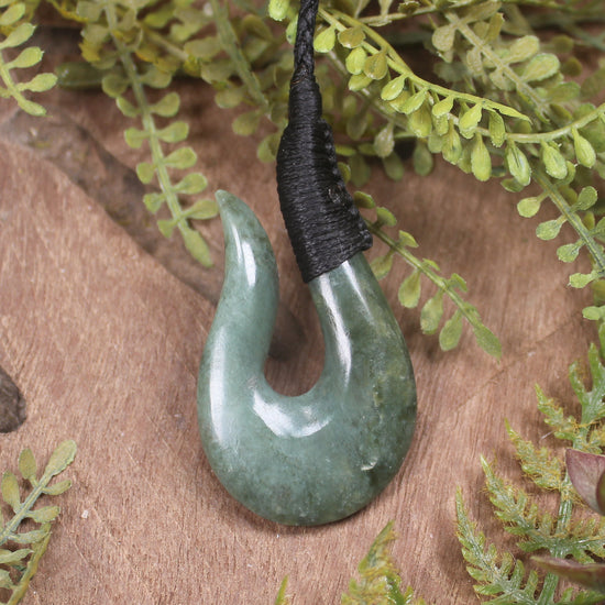 Hei Matau or Fish Hook carved from Inanga Pounamu - NZ Greenstone