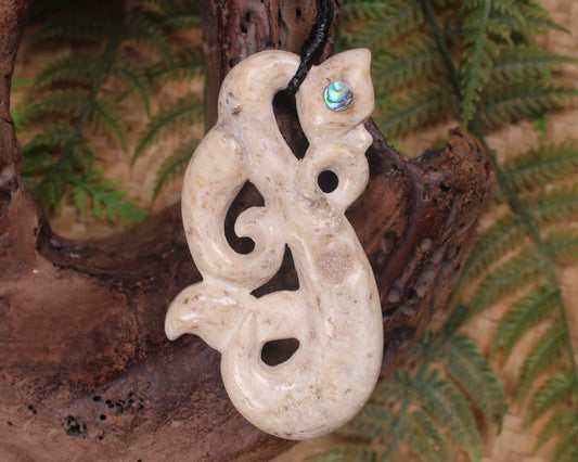 Manaia pendant carved from Whale Bone