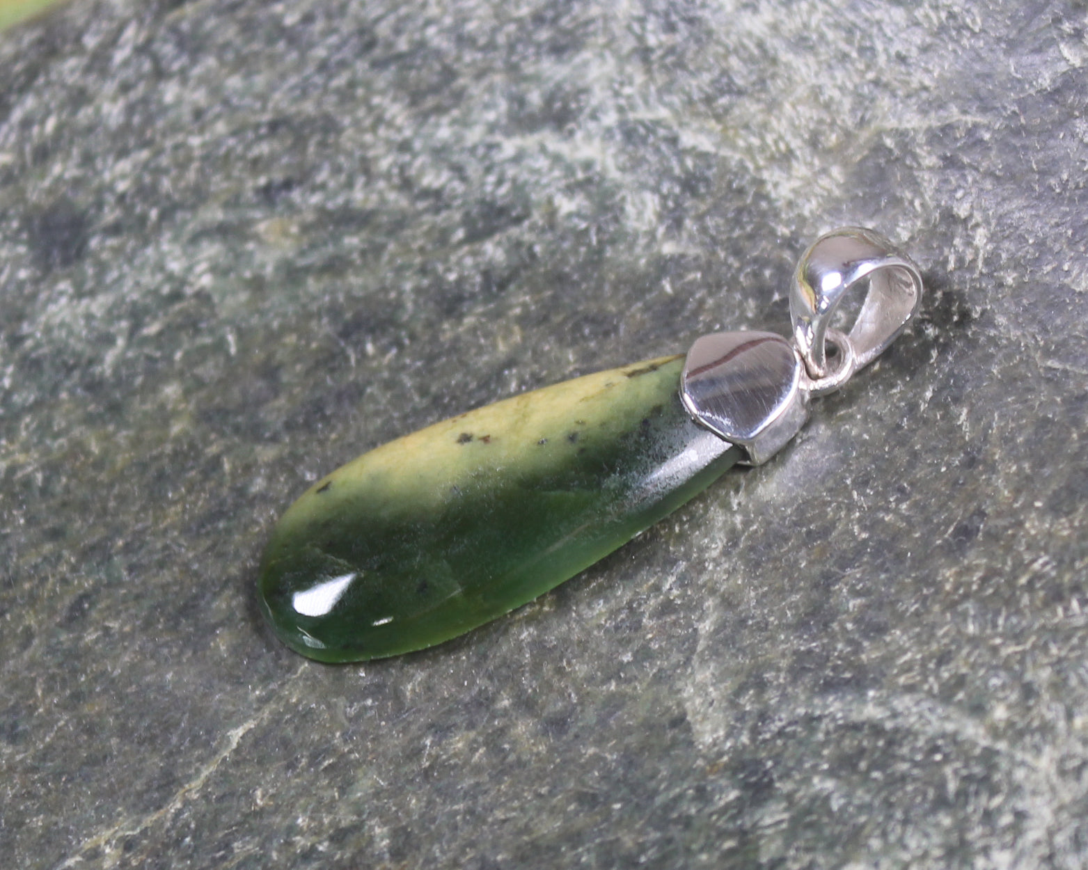 Sterling Silver Greenstone Pendant carved from Flower Jade Pounamu - NZ Greenstone