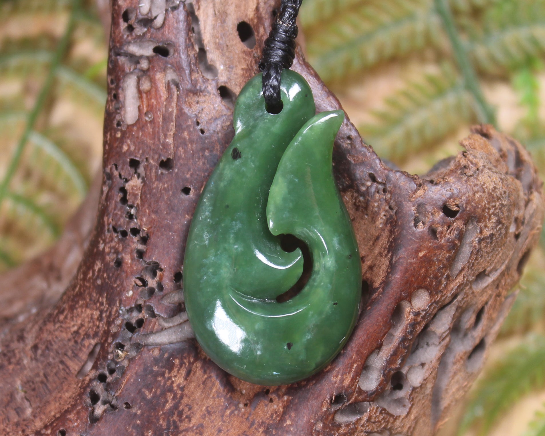 Hei Matau or Fish Hook carved from Hapopo Pounamu - NZ Greenstone