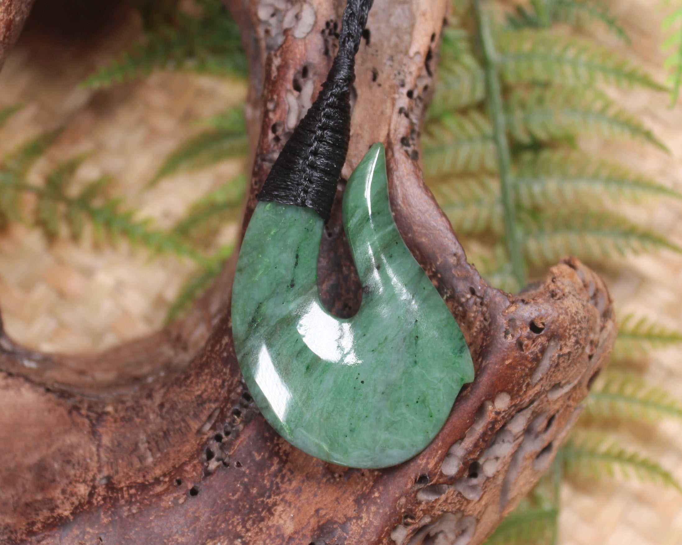 Hei Matau or Fish Hook carved from Hapopo Pounamu - NZ Greenstone