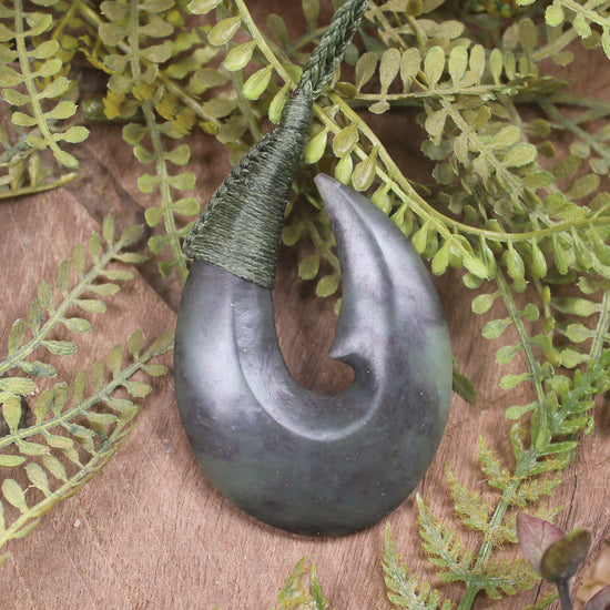 Hei Matau or Fish Hook carved from Hapopo Pounamu - NZ Greenstone