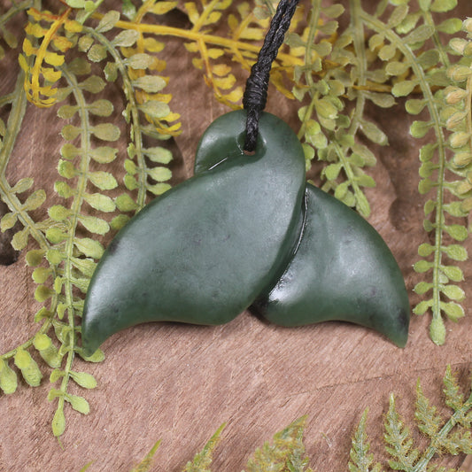 Whale Tail carved from Kawakawa Pounamu - NZ Greenstone