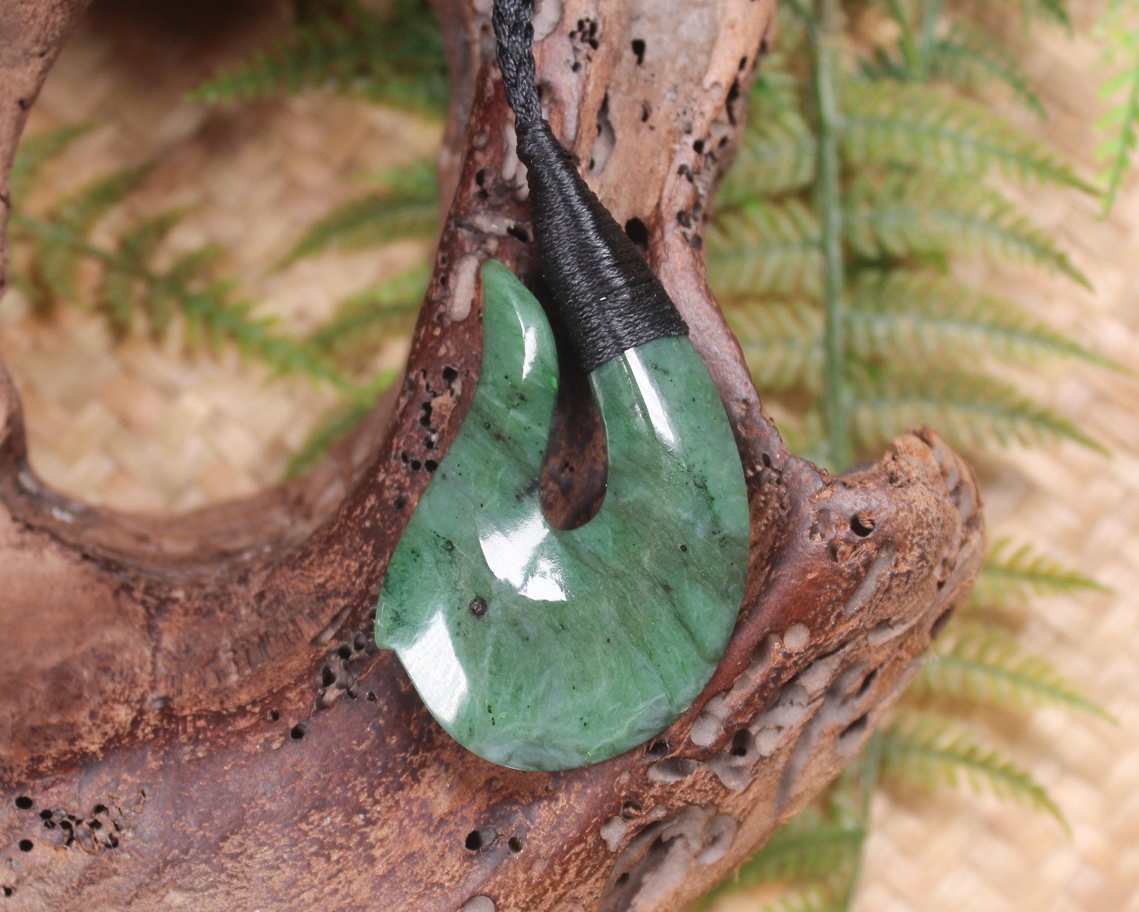 Hei Matau or Fish Hook carved from Hapopo Pounamu - NZ Greenstone