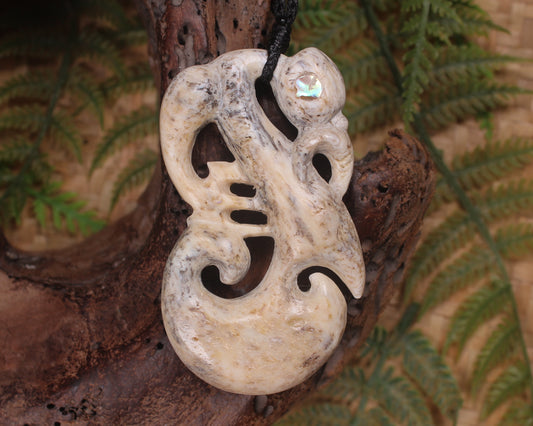 Manaia pendant carved from Whale Bone