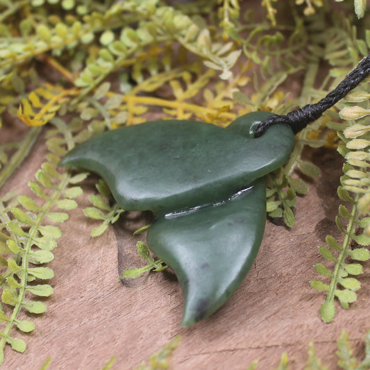 Whale Tail carved from Kawakawa Pounamu - NZ Greenstone