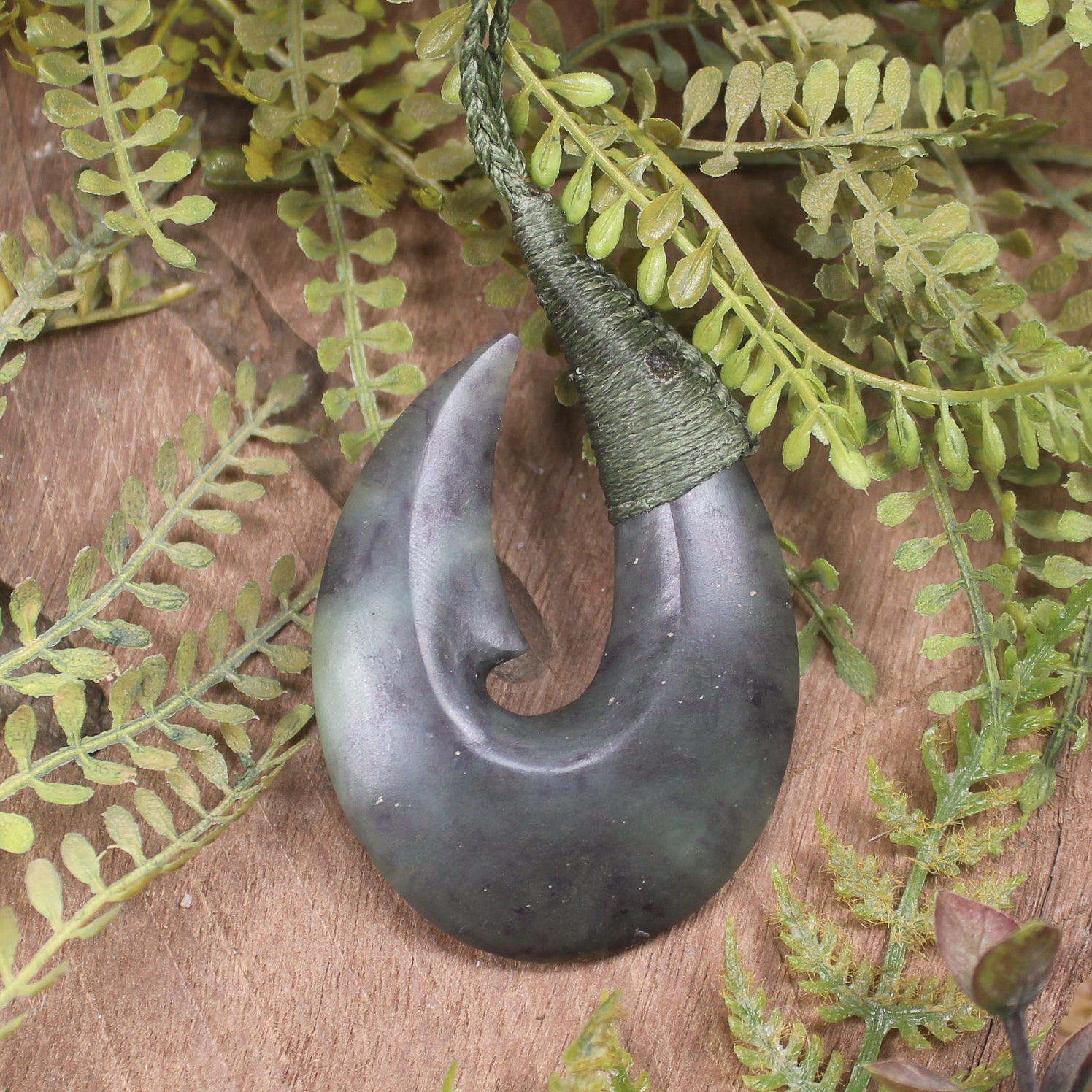 Hei Matau or Fish Hook carved from Hapopo Pounamu - NZ Greenstone