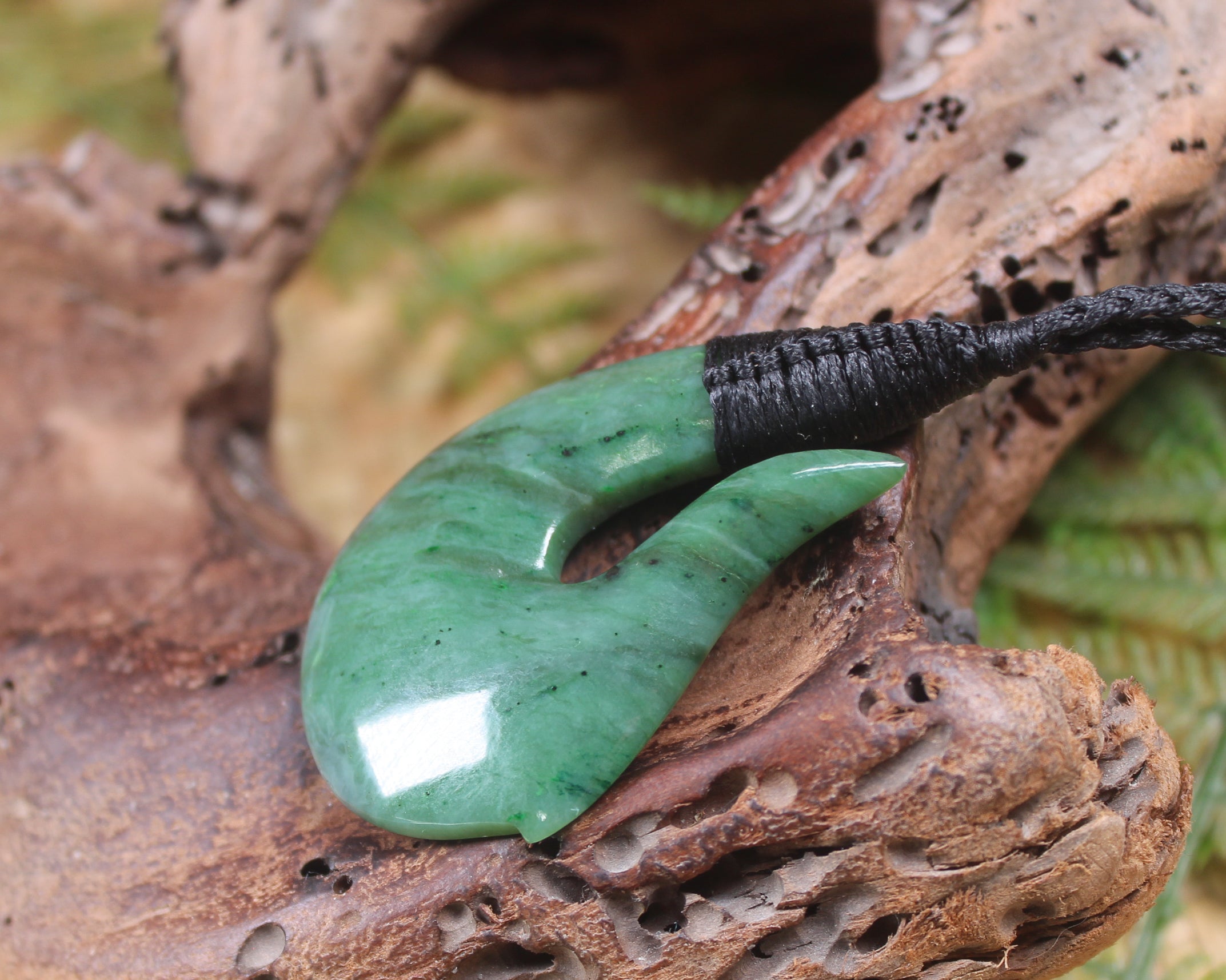 Hei Matau or Fish Hook carved from Hapopo Pounamu - NZ Greenstone