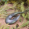 Hei Matau or Fish Hook carved from Hapopo Pounamu - NZ Greenstone