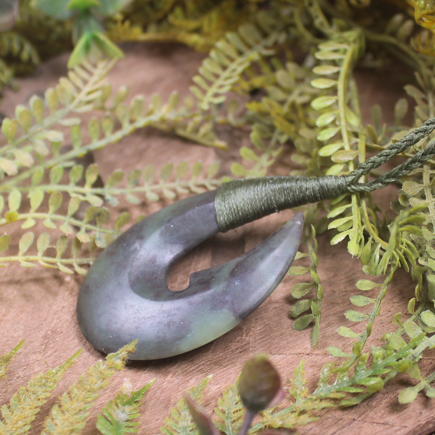 Hei Matau or Fish Hook carved from Hapopo Pounamu - NZ Greenstone
