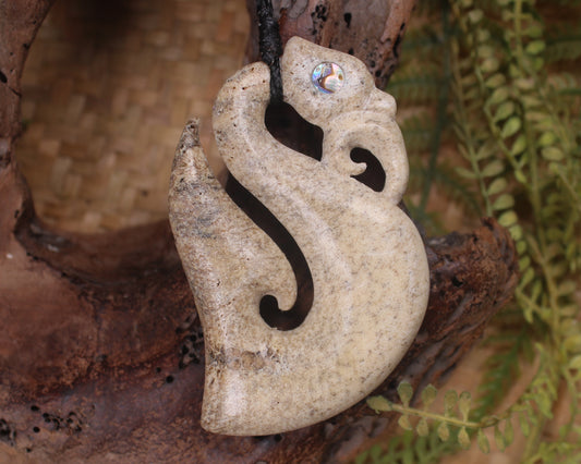 Manaia pendant carved from Whale Bone