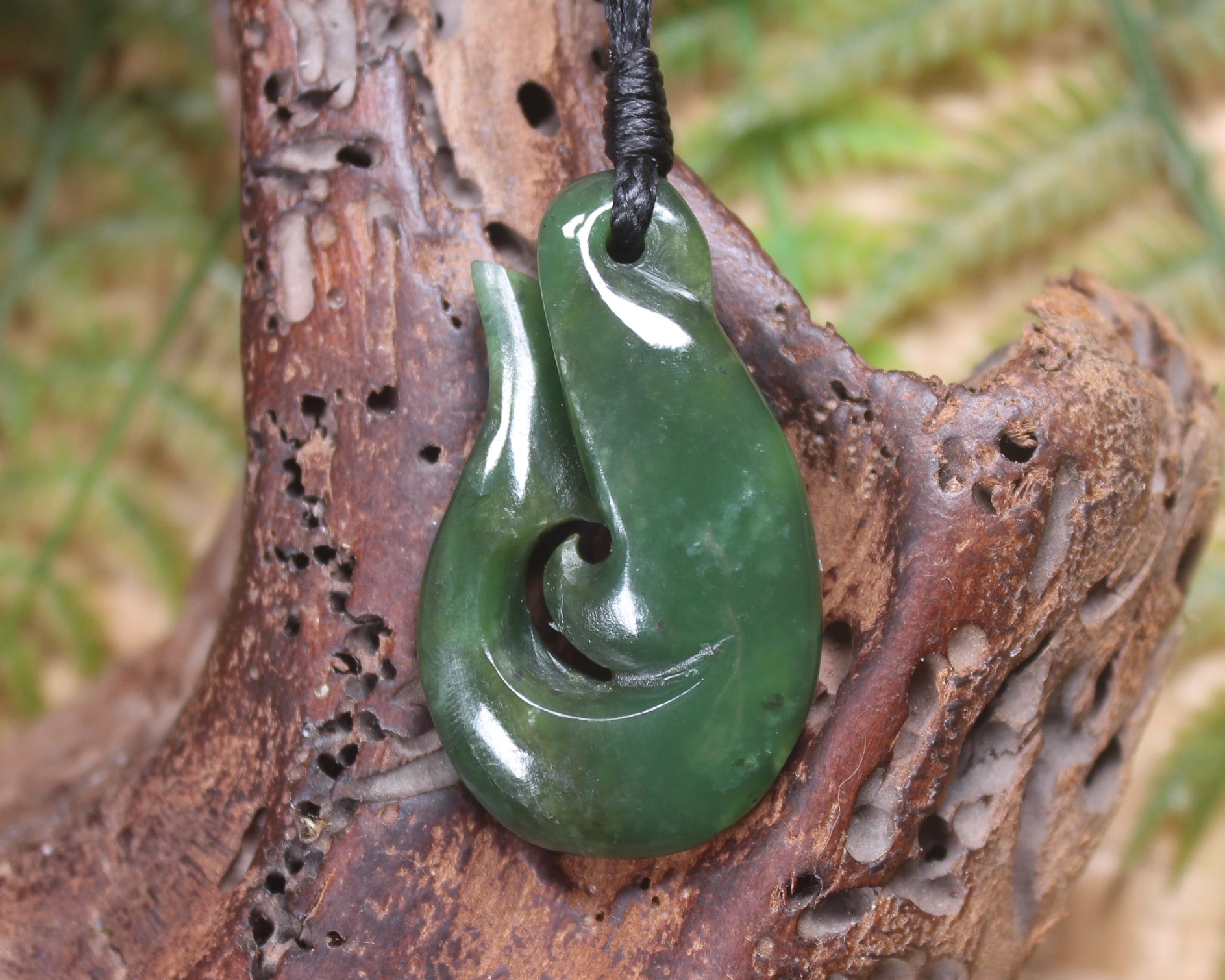 Hei Matau or Fish Hook carved from Hapopo Pounamu - NZ Greenstone