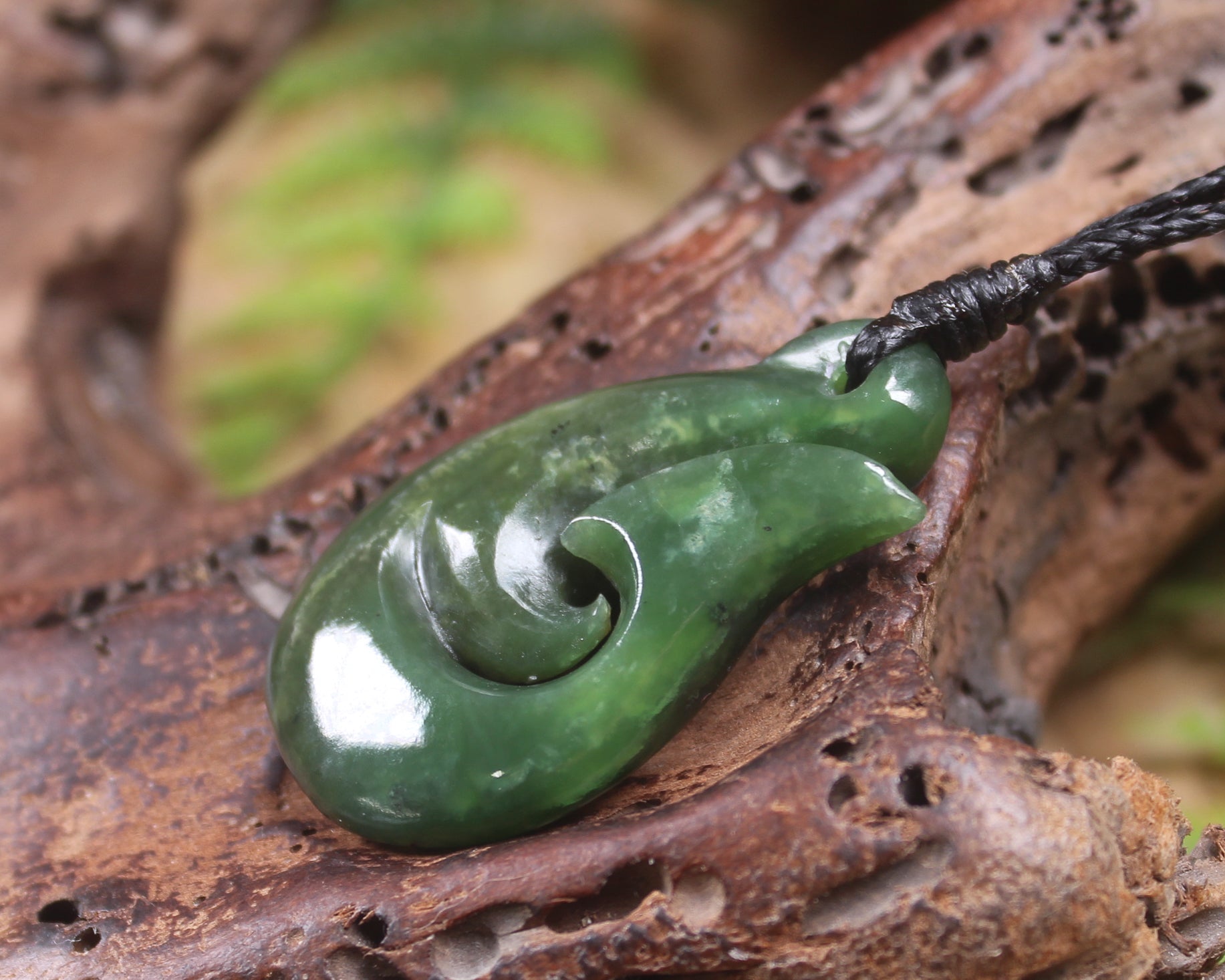 Hei Matau or Fish Hook carved from Hapopo Pounamu - NZ Greenstone