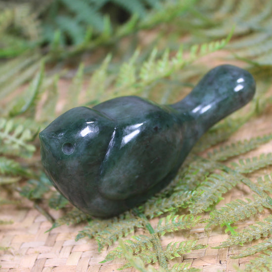 Pīwakawaka or Fantail Bird Sculpture carved from Kawakawa Pounamu - NZ Greenstone