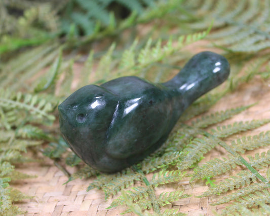 Pīwakawaka or Fantail Bird Sculpture carved from Kawakawa Pounamu - NZ Greenstone