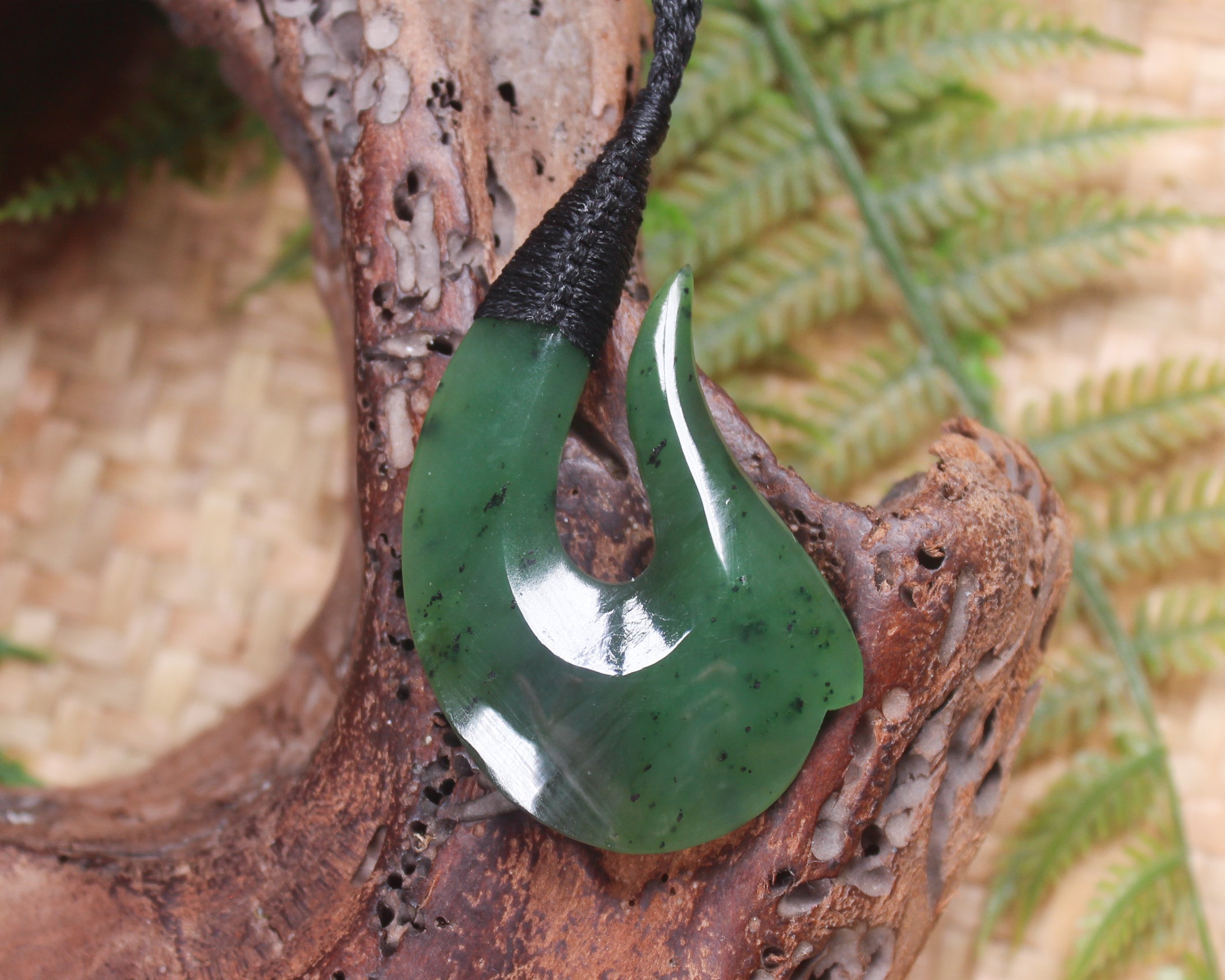 Hei Matau or Fish Hook carved from Hapopo Pounamu - NZ Greenstone