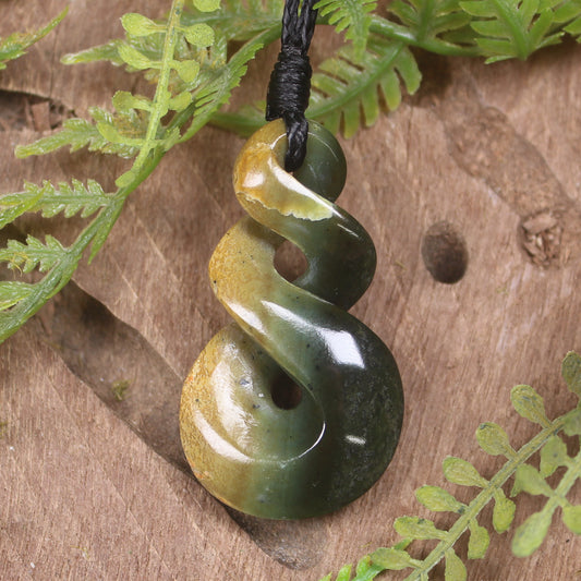 Twist or Pikorua carved from Flower Jade Pounamu - NZ Greenstone
